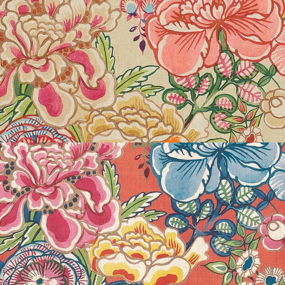 Two (2) large Thibaut Botanical Print Fabric samples.